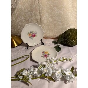 Set of 2 Hand Painted Japan Floral Trinket Dishes – Scalloped Jewelry Trays‎